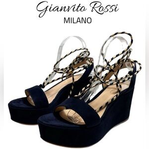 Gianvito Rossi Suede Wedge Ankle Tie
